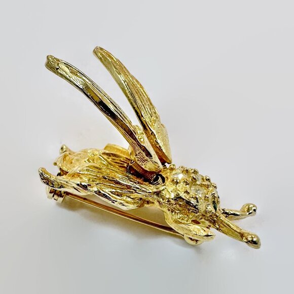 Vintage Bee Brooch: Insect, Rhinestone Fly Bug TremblerGold Tone 2" Long - Picture 4 of 4